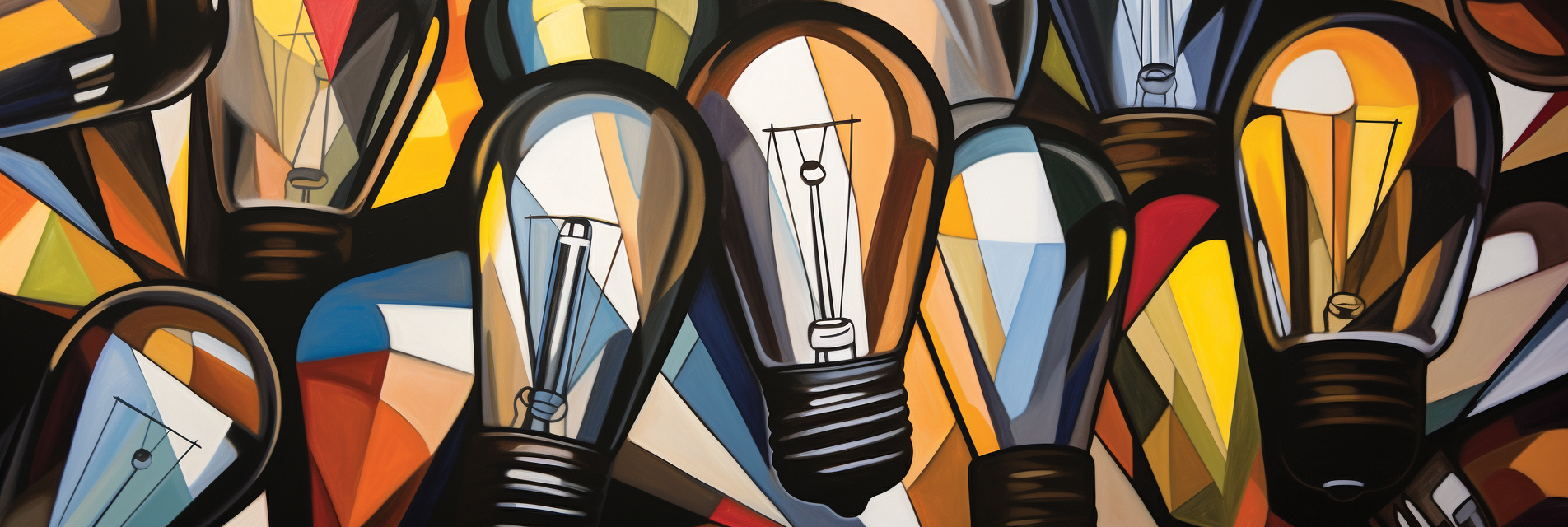 an AI generated picture (Midjourney) with prompt; 'A lightbulb in the style of Wassily Kandinsky'. You can share and adapt this image following a CC BY-SA 4.0 licence