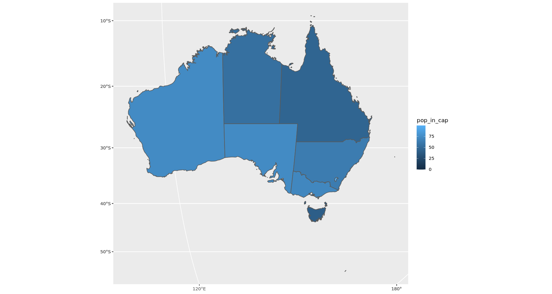 Au population in cities for each state