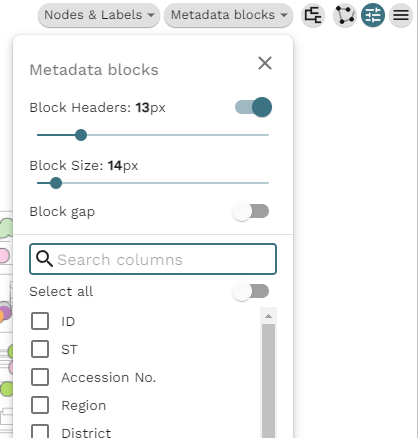 Sliders to select metadata blocks