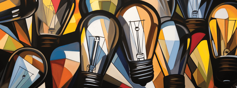 an AI generated picture (Midjourney) with prompt; 'A lightbulb in the style of Wassily Kandinsky'. You can share and adapt this image following a CC BY-SA 4.0 licence