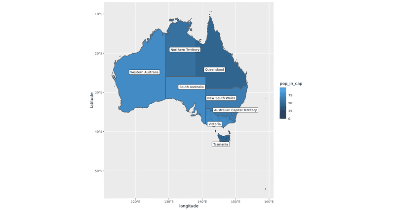 Au population in cities for each state