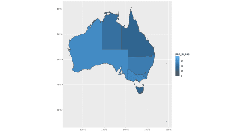 Au population in cities for each state