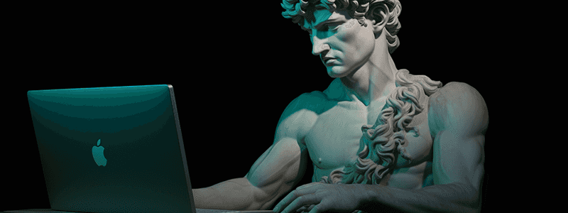 an AI generated picture (Midjourney) with prompt; 'computer programming in the style of David by Michelangelo'. You can share and adapt this image following a CC BY-SA 4.0 licence.