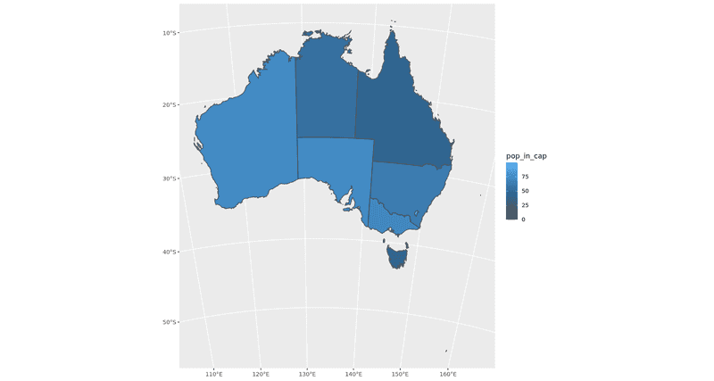 Au population in cities for each state