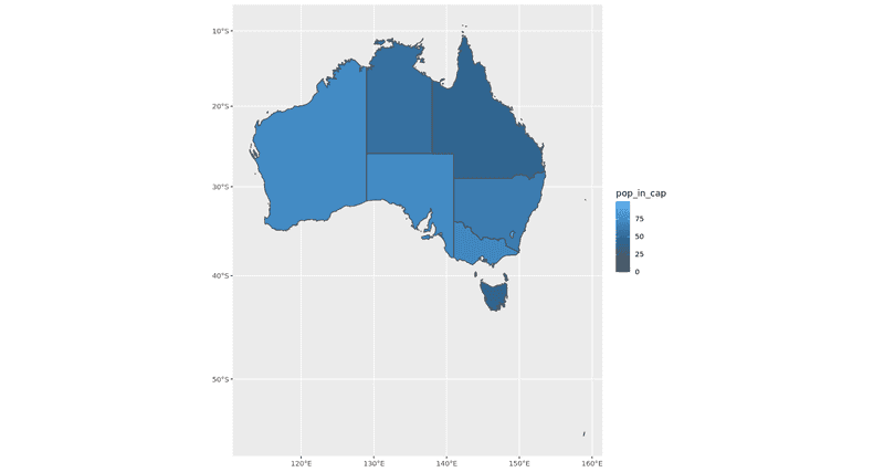 Au population in cities for each state