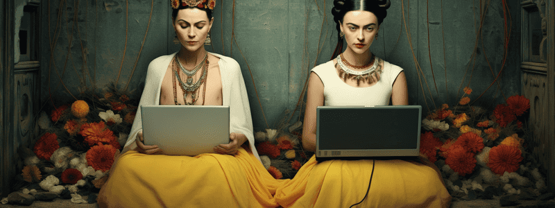 an AI generated picture (Midjourney) with prompt; 'computer programming in the style of The Two Fridas by Frida Kahlo '. You can share and adapt this image following a CC BY-SA 4.0 licence.