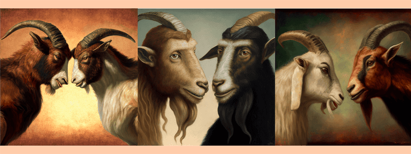 an AI generated picture (Midjourney) with prompt; 'two goats butting heads in the style of titian'. You can share and adapt this image following a CC BY-SA 4.0 licence.