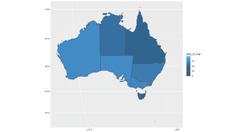 Au population in cities for each state