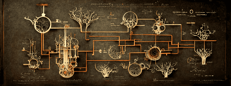 an AI generated picture (Midjourney) with prompt; 'phylogenetic tree ::  schematic drawing :: steampunk style'. You can share and adapt this image following a CC BY-SA 4.0 licence