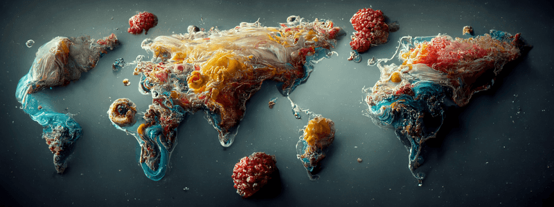 an AI generated picture (Midjourney) with prompt; 'map of the world as microbes :: hyper realistic :: cinematic'. You can share and adapt this image following a CC BY-SA 4.0 licence